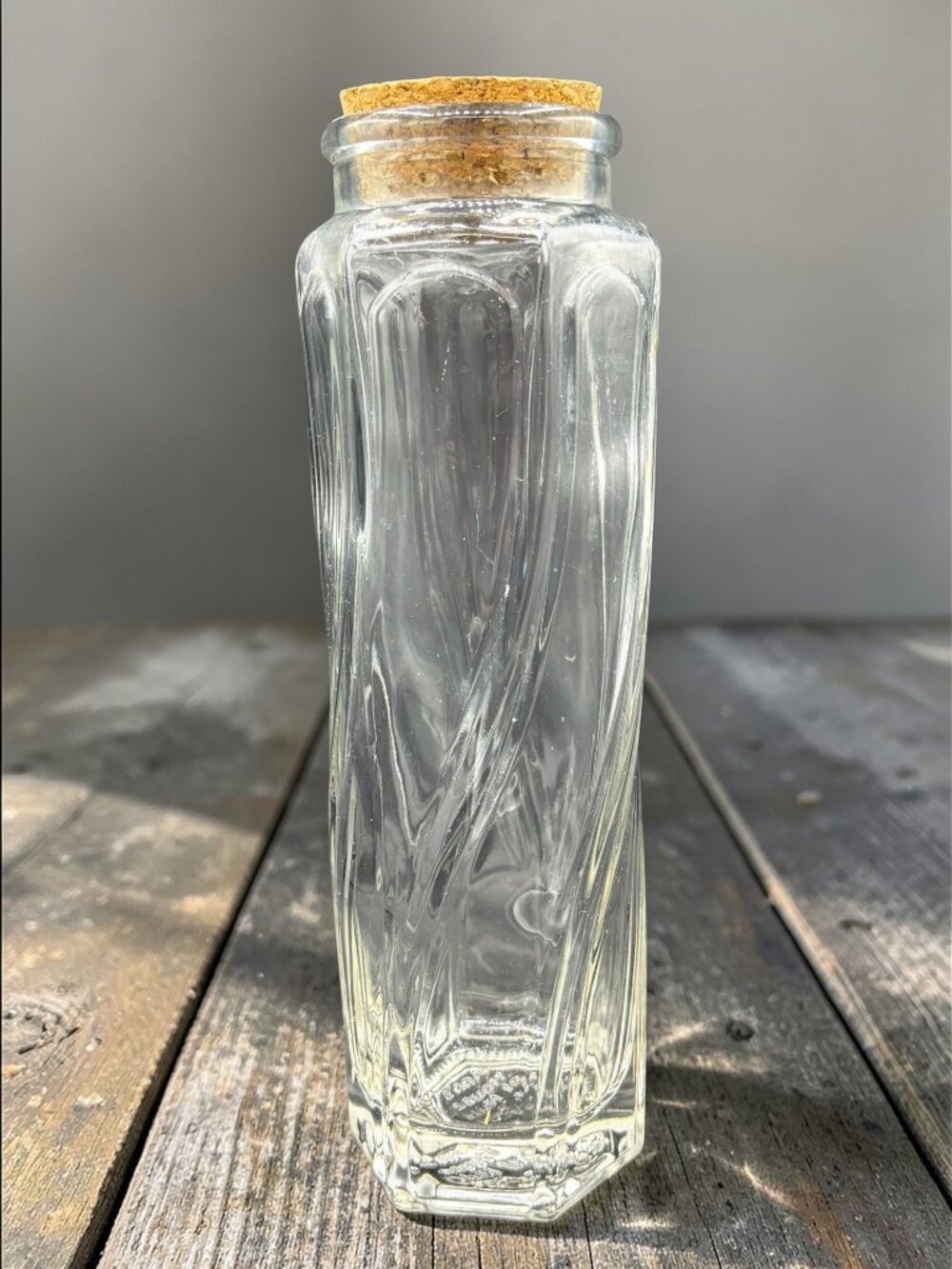 Anns House Of Nuts Hexagonal Glass Jar With Cork Lid 10" Tall Vintage Clear Stor